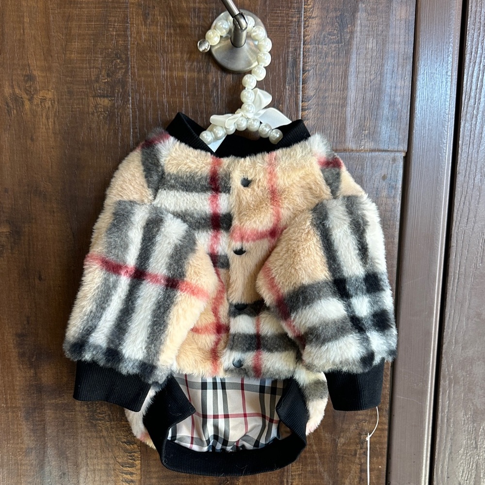 Plaid Dog Jacket - Black, Red, Cream